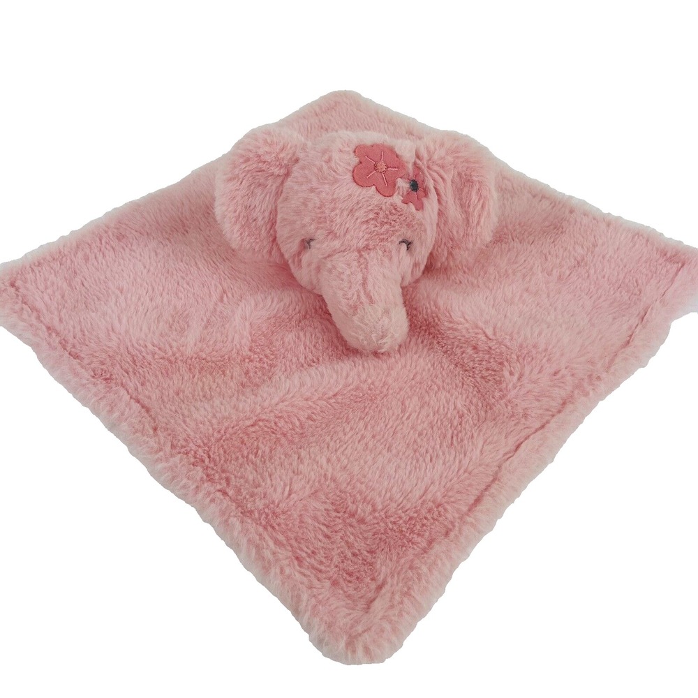 PARENTS CHOICE Pink Elephant Flower Satin Lovey Security Blanket Soft Plush